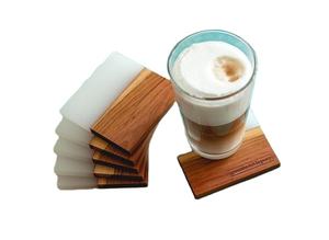 Posavasos de resina transparente negra y madera de mango 10X10 cm de 4 pulgadas para bebidas, suministros para Hotel y restaurante, Decoración de mesa única - Product Image 5