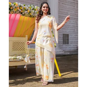 Conjunto Kurta Amarillo Tulipán de Un Solo Hombro para Mujer - Product Image 1