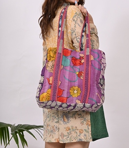 Sac de plage en coton Kantha pour femmes, fait à la main, doux, écologique, multicolores, style vintage, grande capacité, imprimé magnifique - Product Image 2