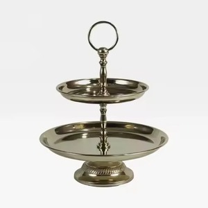 Plateau à fleurs moderne en métal doré avec revêtement en résine à 2 niveaux pour gâteau et dessert, plateau de service décoratif pour la maison et la fête - Product Image 6