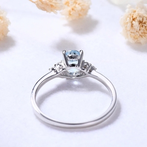 Nouveau design de luxe en aigue-marine 14 carats en or massif avec bague en diamants véritables - Product Image 4