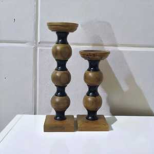 New Inauguration <b>Black</b> Glossy Mango Wood Craft <b>Pillar</b> <b>Candle</b> <b>Holders</b> Luxury American Style for Christmas Weddings Home Wood - Product Image 3