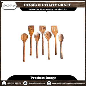 Ensemble d'ustensiles en bois 5 pièces, cuillères, fourchettes, spatule en bois d'acacia faits à la main, ustensiles de cuisine, outils de cuisine, sans danger pour les aliments, lavage à la main uniquement - Product Image 5