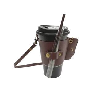 Elegante Funda de Cuero PU con Diseño Francés Personalizado para Taza de Café, Protector de Taza Reutilizable con Cadena, Accesorios para Bebidas - Product Image 4