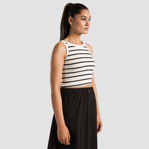 Camiseta sin mangas a rayas básica para mujer, top corto de rayón transpirable de punto con cuello de lazo, logo personalizado para gimnasio y yoga, estampado en color blanco - Product Image 1