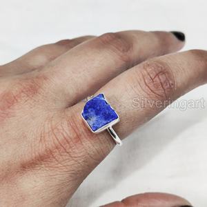 Anillo de Plata de Ley 925 con Piedra Natural de Lapislázuli en Bruto para Mujer, Anillo Sencillo para Aniversario - Product Image 4