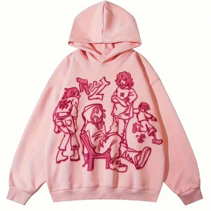 Sudadera con capucha de manga larga de algodón 100% para mujer con tops bordados con estampado de personajes simplistas para impresión personalizada - Product Image 1