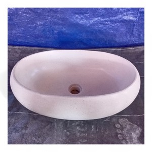 Lavabo rond à un trou fabriqué à la main lavabo blanc béton ciment terrazzo salle de bain vasque avec robinet égouttoir pour lavage à la main - Product Image 6