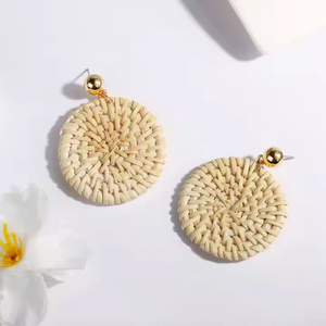 Women's Classic Vietnam Seaside Ear Hook <b>Earrings</b> for Summer Vacation New Handmade Rattan Crafts - Product Image 5