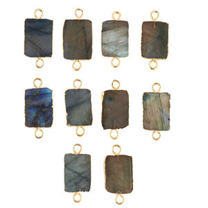 Connecteur en labradorite naturelle, double bélière, plaqué or 18 carats, forme rectangulaire, composants de conception, fournitures - Product Image 5