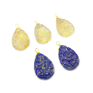 Lapislázuli flor tallada colgante collar 18x12mm piedra preciosa hecha a mano chapado en oro plata esterlina 925 encantos de moda - Product Image 4