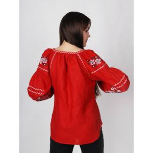 Camisa con cuello en V de estilo ucraniano para mujer, blusa con manga de globo bordada en Color rojo, blusa elegante bohemia de encaje - Product Image 3