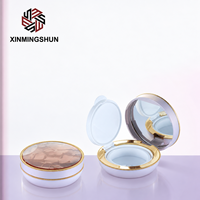 Boîte compacte de poudre coussin d'air ronde couleur nude avec miroir, bord rose argenté, en plastique ABS, pour emballage cosmétique