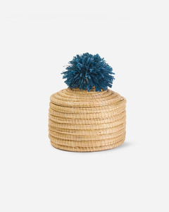 Artisan <b>Woven</b> <b>Basket</b> <b>with</b> <b>Lid</b> and Pom Pom Accent Elegant Eco-Friendly Gift Box for Ramadan & Eid Mubarak Gifting - Product Image 1