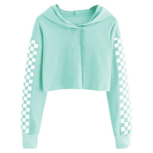 Sweat-shirt court surdimensionné personnalisé pour femmes, ensemble de jogging en coton à col ras du cou, tenue de sport deux pièces solide, tenue d'hiver, nouvel arrivage - Product Image 1