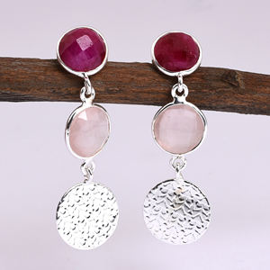 Boucles d'oreilles pendantes en argent sterling 925 rubis Rose Quartz Styles de cerceau classiques à la mode pour les mariages, les fiançailles ou les cadeaux - Product Image 4