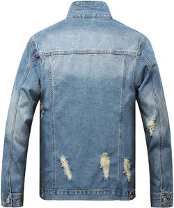 Veste en jean pour hommes, broderie de détresse, design personnalisable, matériau en coton respirant, cousu à la machine pour le printemps - Product Image 4