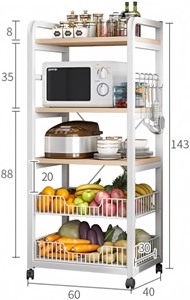 Factory Supply Basket Stand Kitchen Bathroom <b>Trolley</b> Full-<b>metal</b> Rolling Storage Organizer <b>With</b> Lockable <b>Wheels</b> - Product Image 2