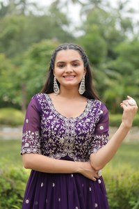 Costume élégant de créateur Georgette Anarkali Salwar pour femmes avec robe de travail longue Dupatta brodée pour les fêtes de mariage travail filles - Product Image 2