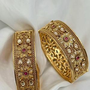 Traditional Wear Trendy Gold Plated Matte Beautiful Look Two <b>Set</b> OF <b>Bangles</b> Stylish Openable <b>Bangles</b> for Women For Wedding Wear - Product Image 1