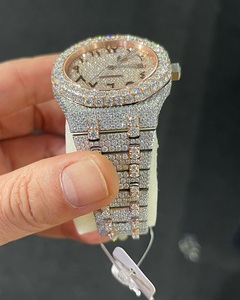 Moissanite de lujo para hombre, dos tonos, oro blanco, redondo, Diamante brillante para reloj suizo con banda de acero inoxidable, Colección Hip Hop - Product Image 2