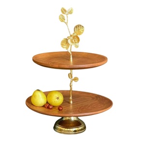 Mejor Venta de decoración de boda Snack Sweet Serving Platters Soporte de pastel de madera con mango de metal dorado Soporte de pastel en precio asequible - Product Image 6
