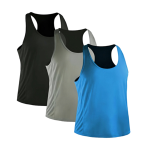 Débardeur sans manches bleu pour homme, coton/fibre de bambou de haute qualité, séchage rapide, respirant, idéal pour la gym et l'entraînement, style sport tricoté. - Product Image 1