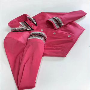 เสื้อโชว์แบบตะวันตกสำหรับผู้หญิงผ้าทอปแบบยืดสีชมพูสีดำสีขาวเทาคริสตัลคริสตัลรายละเอียดที่ซ่อนอยู่มีซิปคอเสื้อ - Product Image 3