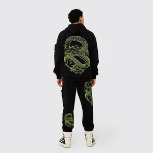 Personalizado Puff impresión chándal hombres 2024 algodón pesado de gran tamaño pantalones de pierna ancha cremallera frontal conjunto de chándal - Product Image 3