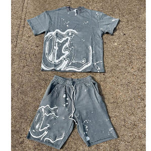 Fabricant de vêtements Streetwear personnalisé été graphique 100% coton surdimensionné acide lavage chemise short ensemble pour enfants - Product Image 2