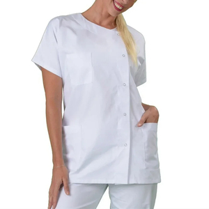 Uniformes médicaux unisexes pour femmes, hauts sans col avec manches courtes, tenue d'infirmière et de médecin pour les vêtements de travail de pharmacie d'hôpital - Product Image 3