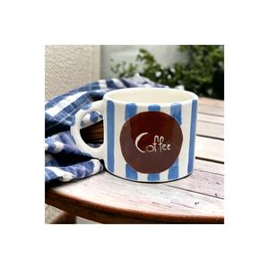 Caffè Logo blu marrone tazza da caffè in vetro fatto a mano - Product Image 4