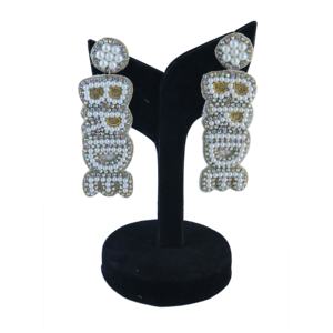 Boucles d'oreilles fantaisie colorées rouges et bleues avec perles, pour les jours de match, boucles d'oreilles personnalisées avec perles pour l'esprit sportif, couleurs accrocheuses, mode pour les fans - Product Image 5