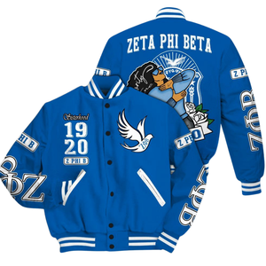 Zeta Phi Beta 1920 Blue <b>White</b> ZPB Sorority Varsity Letterman Jacket Greek Life Chenille Patch Founders Edition - Product Image 3