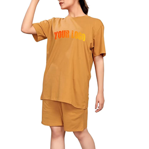 Conjunto de pantalones cortos de manga corta para mujer, conjunto de dos piezas de verano 100% de algodón para mujer, conjuntos de mujer, ropa de calle de gran tamaño con cuello redondo - Product Image 1