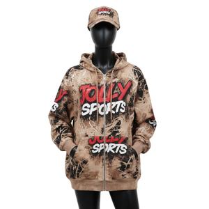 Sweat à capuche zippé pour femme 300 GSM, style streetwear, imprimé marron et noir, logo personnalisable, impression à chaud, vêtements tendance, sweat à capuche basique avec fermeture éclair - Product Image 1