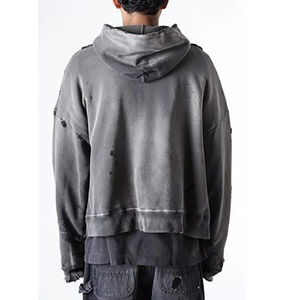 OEM Sweat à capuche zippé court de haute qualité et élégant déchiré pour hommes Streetwear Sun Faded Acid Wash Sweats à capuche à fermeture éclair personnalisés - Product Image 2
