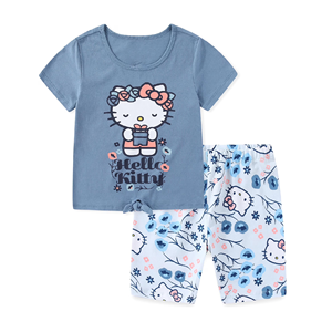 Ensemble de vêtements pour filles décontracté d'été en 2 pièces, design personnalisé, 100% coton respirant, col rond, manches courtes - Product Image 4