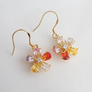 Pendientes Colgantes de Plata de Ley con Circonitas Multicolores en Forma de Pera Natural, Joyería Floral Dorada Colorida, Regalo para Ella - Product Image 1