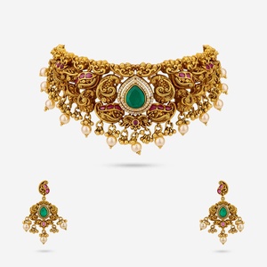 Antique Chokers <b>Necklace</b> 188666 Zinc Alloy Tassel with <b>Ruby</b>-Green Synthetic Zircon Stones Elegant Timeless for Wedding Occasions - Product Image 6