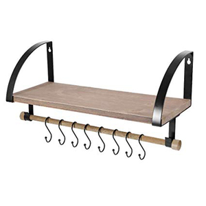 Farmhouse Wood and Metal Iron <b>Hanging</b> <b>Wall</b> Shelf - Product Image 6