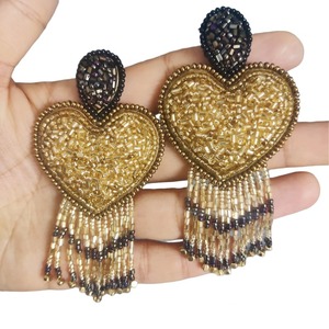 Handmade Ethnic Seed Bead Drop <b>Earrings</b> Cotton Gold Plated Lightweight Oval Shape Buddhism Style for Parties Stylish Fashion - Product Image 3