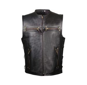 Chaleco profesional de motociclista para hombre 2022, hecho de cuero de piel de vaca negra con ropa deportiva con logotipo personalizado - Product Image 6