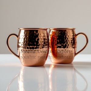 Premium 12oz clair martelé cuivre Moscou Mule tasses ensemble métal laiton poignée moderne Durable élégant écologique Logo personnalisé - Product Image 5