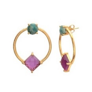 ต่างหูทรงกลมและเจ้าหญิง,พลอยแอมะซอนไนต์สีชมพูทัวร์มาลีน925 - Product Image 1