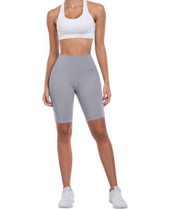 Pantalones cortos de Yoga de cintura alta de 3 pulgadas para mujer con control de barriga Patrón sólido Entrenamiento Atlético Pantalones cortos para correr Bolsillos profundos-Venta al por mayor - Product Image 4