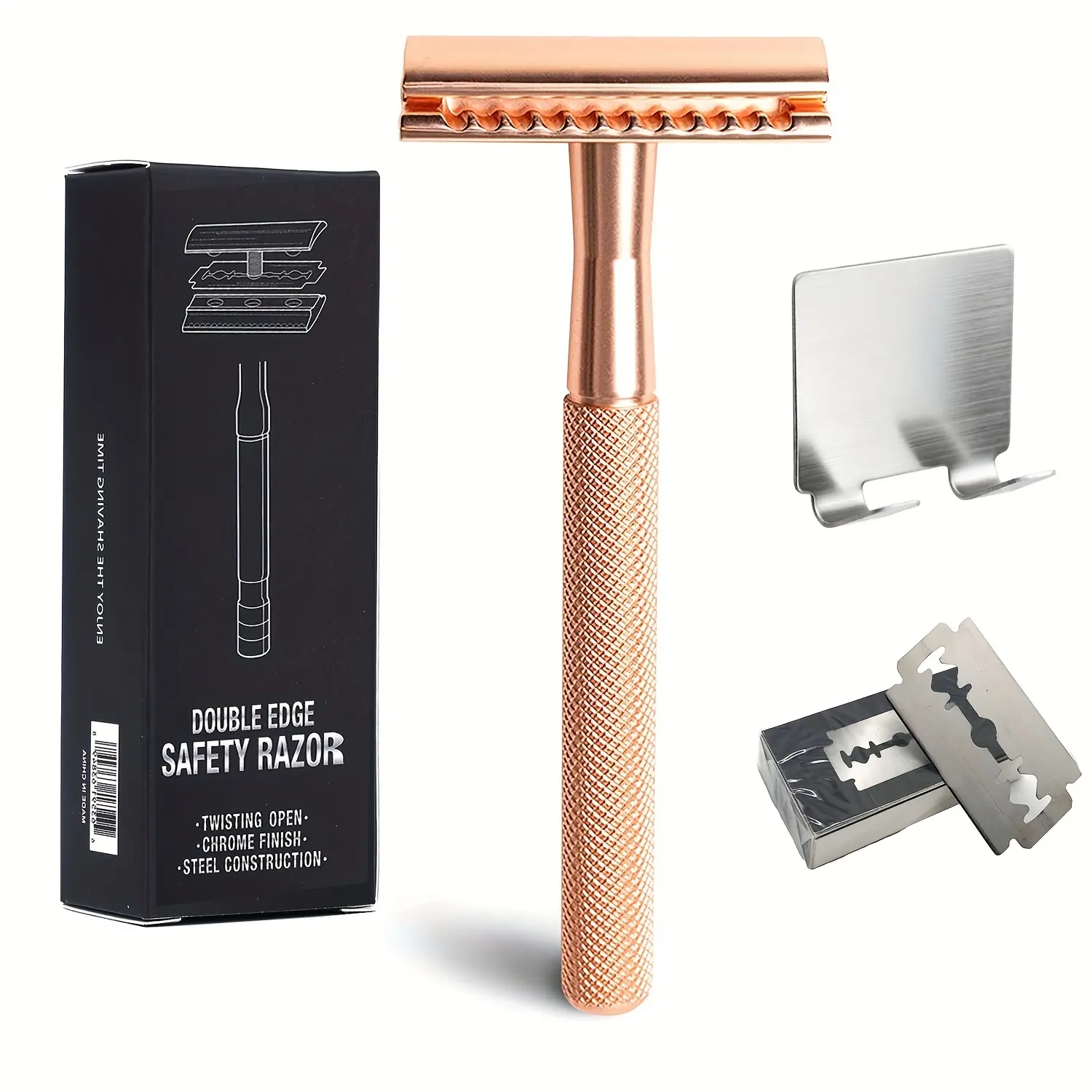 Manual Beard Shaver Anti Slip Safety Razors Metal Reusable Razor Shaving Kit,Reusable And Durable Shaving Tool With Razor Rack A