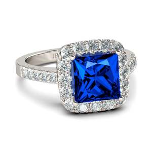 Bague Jeulia Halo en argent sterling plaqué or 18 carats avec zircon taille princesse - Product Image 2