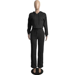 Casual Tracksuit Latest Woman's Sport Pullover <b>Sweater</b> Sets Cool Crop Top and Wide Leg Pants Customize Your Logo - Product Image 5