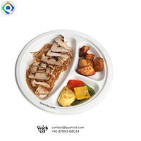 Assiette jetable biodégradable en bagasse de 9-10 pouces, 3 compartiments, haute qualité, pour service alimentaire, avec logo personnalisé, vente en gros